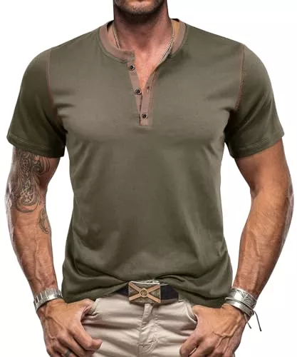 MAGIMODAC T-Shirts MAGIMODAC Herren Tshirt Kurzarm Sommer Hemd Baumwolle V Ausschnitt Henley Shirt Tee Tops T-Shirts mit Knopfleiste