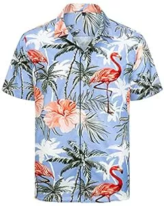 J.VER Hemden J.VER Herren Hawaiihemd Kurzarm Sommerhemd Casual Flamingo Floral Strandhemd Bügelfrei Button Down Kurzarm Hawaii Shirt Faltenfrei Urlaub Shirt