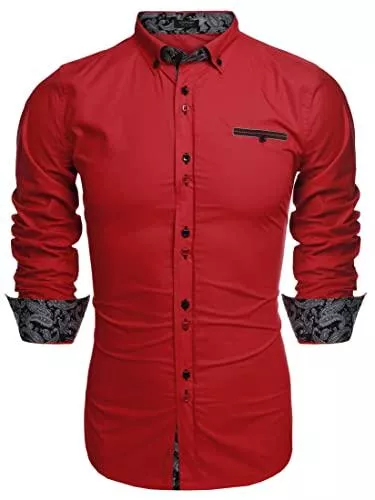 COOFANDY Hemden COOFANDY Herren Hemd Slim Fit Langarm Paisley Herrenhemden Anzughemd für Männer Freizeithemd Casual Business