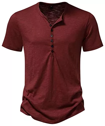 PARKLEES T-Shirts PARKLEES Herren Casual Baumwolle Kurzarm Henley Hemd Slim Fit Leichtes Bequemes T-Shirt Tops