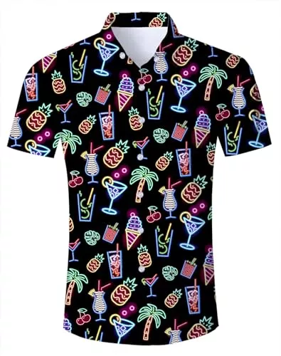 IDGREATIM Hemden IDGREATIM Herren Hawaiihemd 3D Gedruckt Muster Kurzarm Aloha Freizeit Hemd Button Down Graphic Hemden Shirts