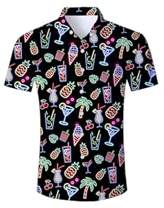 IDGREATIM Hemden IDGREATIM Herren Hawaiihemd 3D Gedruckt Muster Kurzarm Aloha Freizeit Hemd Button Down Graphic Hemden Shirts