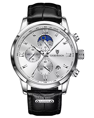 LIGE Uhren LIGE Herrenuhr Chronograph Multifunktionale Wasserdichter Business Casual Sport Leuchtende Datum Kalender Leder Strap Analog Quarz Armbanduhr für Männer