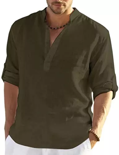 PADOLA Hemden PADOLA Leinenhemd Herren Hemd Herren Langarm Henley Shirt Herren Sommerhemd Strandhemd Leinen Freizeithemden Linen Shirt Men