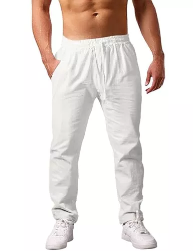 Voqeen Hosen Voqeen Herren Hose Lang Leicht Sommerhose Casual Freizeithosen Loose Fit Hose für Alltag Urlaub