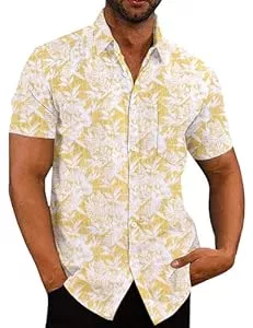 COOFANDY Hemden COOFANDY Herren Hemd Kurzarm Leinenhemd Freizeithemd Mit Brusttasche Sommer Kurzarmhemd Businesshemd Einfarbig Basic Shirt for Männer