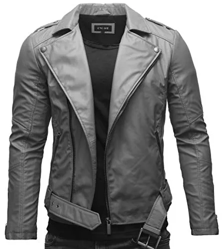 Crone Jacken Crone Fynn Herren Biker Lederjacke Basic Echtleder oder Ecoleder Jacke mit Gürtel und Reverskragen