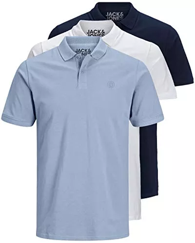 JACK & JONES Poloshirts JACK & JONES 3er Pack Herren Poloshirt Slim Fit Kurzarm schwarz weiß blau grau XS S M L XL XXL 12171776