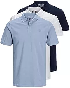 JACK & JONES Poloshirts JACK & JONES 3er Pack Herren Poloshirt Slim Fit Kurzarm schwarz weiß blau grau XS S M L XL XXL 12171776