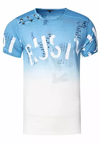 Rusty Neal T-Shirts Herren T-Shirt mit Seitlicher Knopfleiste Verwaschen mit Farbverlauf Rundhals Stretch Herren-T-Shirt Casual Fit 288