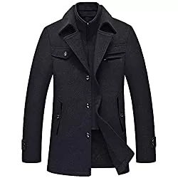 Allthemen Mäntel Allthemen Wintermantel Kurzmantel Herren Schwarz Wollmantel Stehkragen Herren Winter Mantel Warm Kurz Slim Fit Winterjacke Business