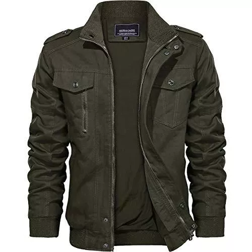 KEFITEVD Jacken KEFITEVD Herren Übergangsjacke Militär Jacke Stehkragen Fliegerjacke Baumwolle Blouson Bomber Jacke Multi Taschen Armeejacke US Feldjacke