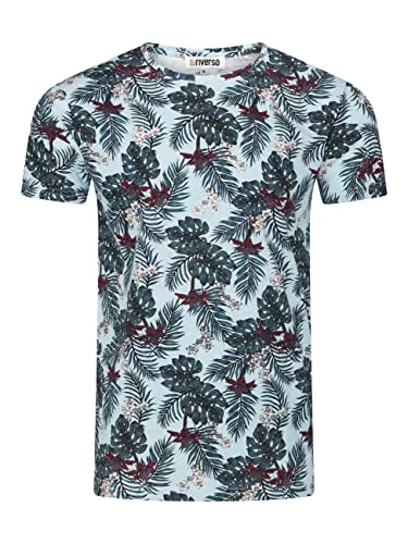riverso T-Shirts riverso Herren T-Shirt RIVBill Fotodruck Rundhals O-Neck Kurzarm Shirt Regular Sommer Hawaii Blumen Muster All Over Print 100% Baumwolle Blau Grün Navy Schwarz S M L XL XXL 3XL 4XL 5XL