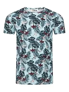 riverso T-Shirts riverso Herren T-Shirt RIVBill Fotodruck Rundhals O-Neck Kurzarm Shirt Regular Sommer Hawaii Blumen Muster All Over Print 100% Baumwolle Blau Grün Navy Schwarz S M L XL XXL 3XL 4XL 5XL