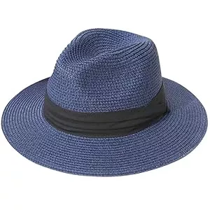 KMEYLE Hüte & Mützen Sonnenhüte for Damen und Herren, Verstellbarer Sommer-Panama-Fedora-Hut mit breiter Krempe, UV-Schutzfaktor 50+, Faltbarer, verstaubarer Stroh-Strandhut