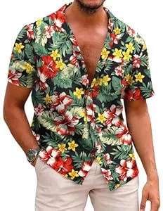 COOFANDY Hemden COOFANDY Herren Hawaiihemd Kurzarmhemd Sommer Hemd Freizeit Blumen Shirt Urlaub Strand Hemd Faltenfrei Button Down Hemden Regular Fit