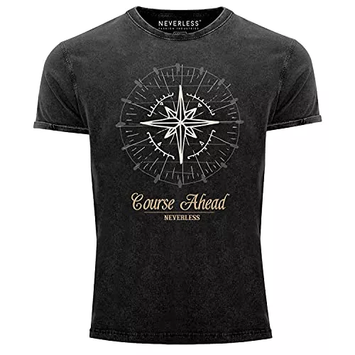 Neverless T-Shirts Neverless® Herren T-Shirt Vintage Shirt Printshirt Kompass Windrose Used Look Slim Fit