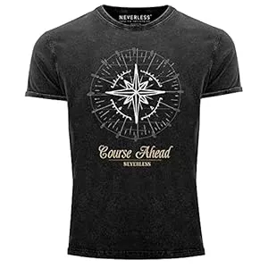Neverless T-Shirts Neverless® Herren T-Shirt Vintage Shirt Printshirt Kompass Windrose Used Look Slim Fit