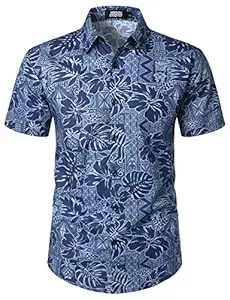 JOGAL Hemden JOGAL Herren Hawaii Hemd Männer Baumwolle Kurzarm Vintage Regular Fit Sommerhemd