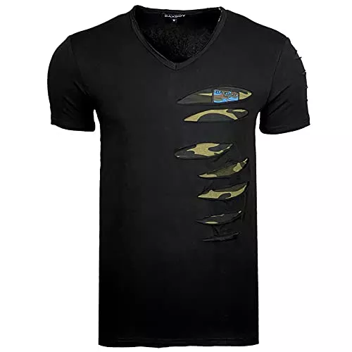 Subliminal Mode T-Shirts Subliminal Mode Destroy Herren-T-Shirt, verwaschener V-Ausschnitt, kurzärmelig, Vintage, zerrissen, BX053, Größe S bis XXL, tolle Geschenkidee für Weihnachten, Valentinstag