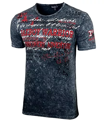 Baxboy T-Shirts Baxboy Herren Verwaschen Vintage Used Look Rundhals T-Shirt Kurzarm Hemd Slim Fit Design Fashion B-118