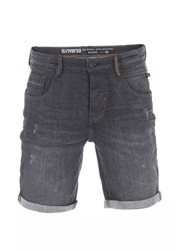 riverso Shorts riverso Jeans Shorts Herren Stretch Kurz Regular Fit RIVTom Kurze Hosen Bermuda Shorts Sommer Denim Einfarbig Schwarz Grau Blau 30 31 32 33 34 36 38 40 42