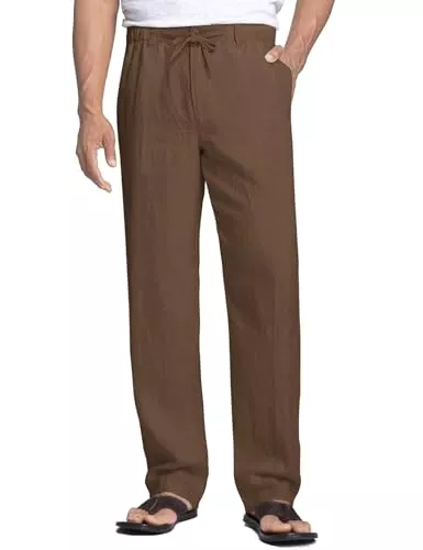 COOFANDY Hosen COOFANDY Herren Leinenhose mit Kordelzug Leicht Sommerhose Freizeithose Einfarbig Hose Lang für Männer Strandhose Urlaub Alltag