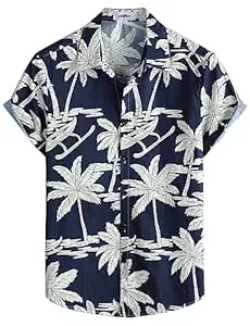 VATPAVE Hemden VATPAVE Herren Baumwolle Hawaii Hemd Männer Blumen Freizeit Kurzarmhemd Sommerhemd