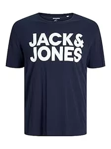 JACK & JONES T-Shirts JACK & JONES Herren Logo T-Shirt Plus Size | Rundhals Kurzarm Shirt | Übergrößen Shortsleeve JJECORP