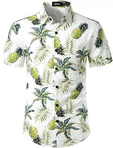 JOGAL Hemden JOGAL Herren Casual Floral Blumenmuster Kurzarm Hawaiihemd