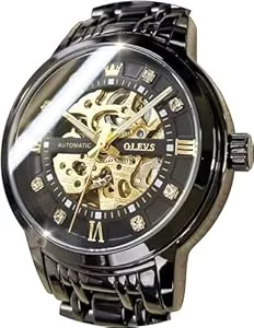 OLEVS Uhren OLEVS Herrenuhren Automatik Skelett Gold Schwarz Mechanische Armbanduhr mit Diamant Wasserdicht Leuchtende Männer Uhr