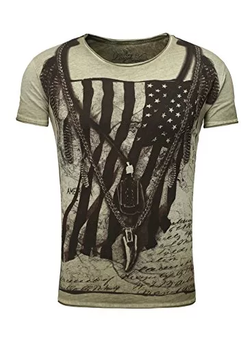 KEY LARGO T-Shirts Key Largo Herren T-Shirt RACERBLADE Flaggenmotiv Printshirt Frontprint Vintage Look Verwaschen Slim Fit Schnitt USA Amerika Rundhalsausschnitt