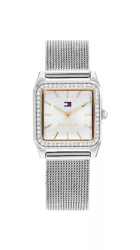 Tommy Hilfiger Uhren Tommy Hilfiger Analog Quarzuhr für Damen mit Silbernes Edelstahlarmband