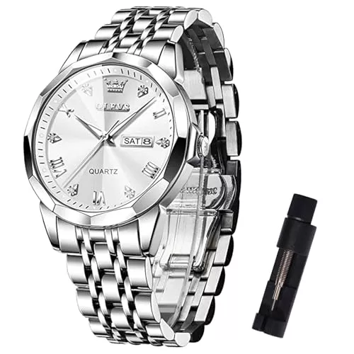 OLEVS Uhren OLEVS Gold/Silber Lässig Edelstahl Wasserdicht Uhren Herren, Weiß/Schwarz/Blau/Grau/Grau Großes Zifferblatt Armbanduhr, Quarzuhr Geschenke für Männer Günstig