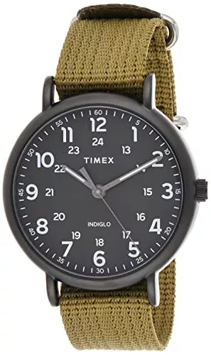 Timex Uhren Timex Weekender XL 43mm Herren Schwarzes Gehäuse Olive Fabric Armband Uhr TW2U68200