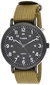 Timex Uhren Timex Weekender XL 43mm Herren Schwarzes Gehäuse Olive Fabric Armband Uhr TW2U68200