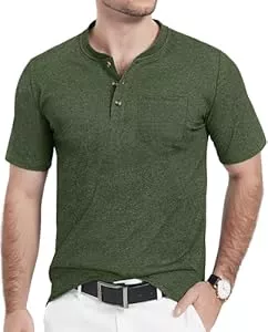 TACVASEN Poloshirts TACVASEN Henley Shirt Herren Kurzarm mit Brusttasche für Sommer Classic Baumwolle T-Shirt mit Knopfleiste Männer Leicht Atmungsaktiv