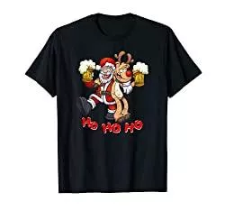 Weihnachtselfen Partnerlook Weihnachten Santa T-Shirts Betrunkener Weihnachtsmann mit Rudolf dem Rentier - Xmas T-Shirt