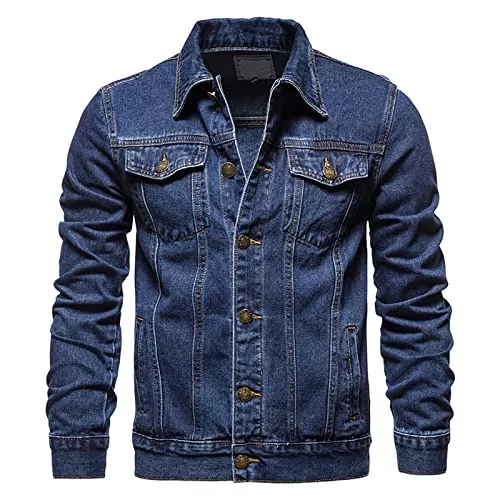 Generic Jacken Jeansjacke Herren Revers Button Down Mantel Vintage Cargo Coat Denim Übergangsjacke mit Taschen Klassische Cowboy Kostüm Autumn Winter Bikerjacke Western Trucker Jacke Durable Outwear Oberbekleidung
