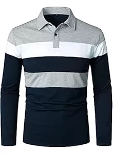 HOOD CREW Poloshirts HOOD CREW Herren Color-Block Langarm Casual Poloshirt Gestreifte Golf Tops