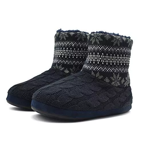 KuaiLu Hausschuhe KuaiLu Herren Wolle Hausschuhe Stricken Künstliche Warme Indoor Stiefel rutschfest