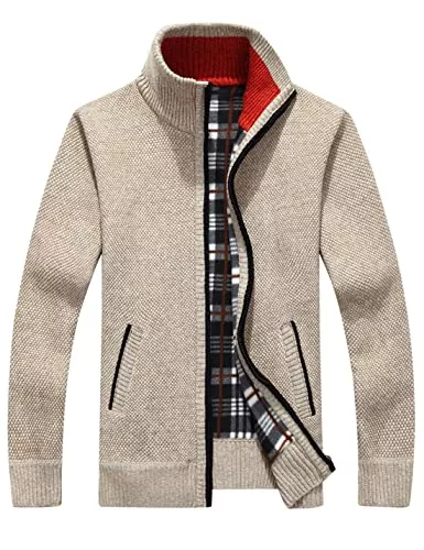 Vanchenl Strickjacken Vanchenl Herren Casual Full Zip Cardigans Slim Fit Thick Stand Kragen Strickpullover Jacke mit Taschen
