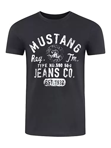 MUSTANG T-Shirts MUSTANG Tshirt Herren Regular Fit Rundhals Kurzarm Sommer Tee Shirt Logoprint Baumwolle Schwarz Weiß Blau Grau Grün S M L XL 2XL 3XL 4XL 5XL 6XL