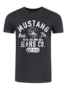 MUSTANG T-Shirts MUSTANG Tshirt Herren Regular Fit Rundhals Kurzarm Sommer Tee Shirt Logoprint Baumwolle Schwarz Weiß Blau Grau Grün S M L XL 2XL 3XL 4XL 5XL 6XL