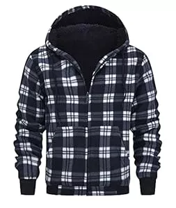 onedog Jacken onedog Kariertes Fleecejacke Herren Hoodie Kapuzenpullover Für Herren Full Zip Sherpa Fleece Kapuzenjacke Herren Winterjacke Fleece Jacke Outdoor Freizeitjacke Für Doppelte Wärmeschicht