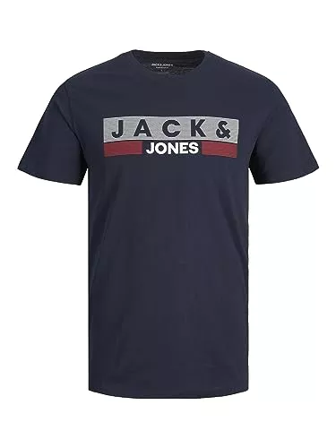 JACK & JONES T-Shirts JACK & JONES Herren Logo T-Shirt Plus Size | Rundhals Kurzarm Shirt | Übergrößen Shortsleeve JJECORP