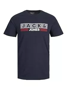 JACK & JONES T-Shirts JACK & JONES Herren Logo T-Shirt Plus Size | Rundhals Kurzarm Shirt | Übergrößen Shortsleeve JJECORP