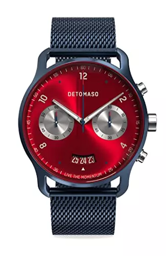 DeTomaso Uhren DeTomaso SORPASSO MACCHINA Blue Rot Herren-Armbanduhr Analog Quarz Mesh Milanese Dunkelblau
