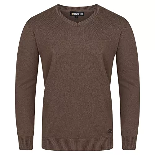 riverso Pullover & Strickmode riverso Herren Pullover RIVEmil V-Neck Basic Strickpullover Organic Cotton Bio 100% Baumwolle Feinstrick Pulli Sweater Regular Einfarbig Schwarz Grau Rot Blau Navy Braun S M L XL XXL 3XL 4XL 5XL