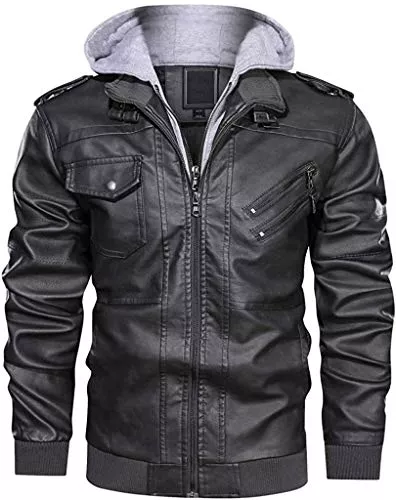 Naxxramas Jacken Naxxramas Herren Lederjacke Fliegerjacke Motorradanzug warme Fluganzug Zip Freizeitjacke mit Abnehmbarer Kapuze
